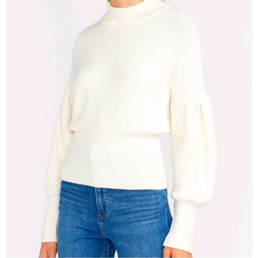 Express Cream Mock Neck Sweater with Balloon sleeves